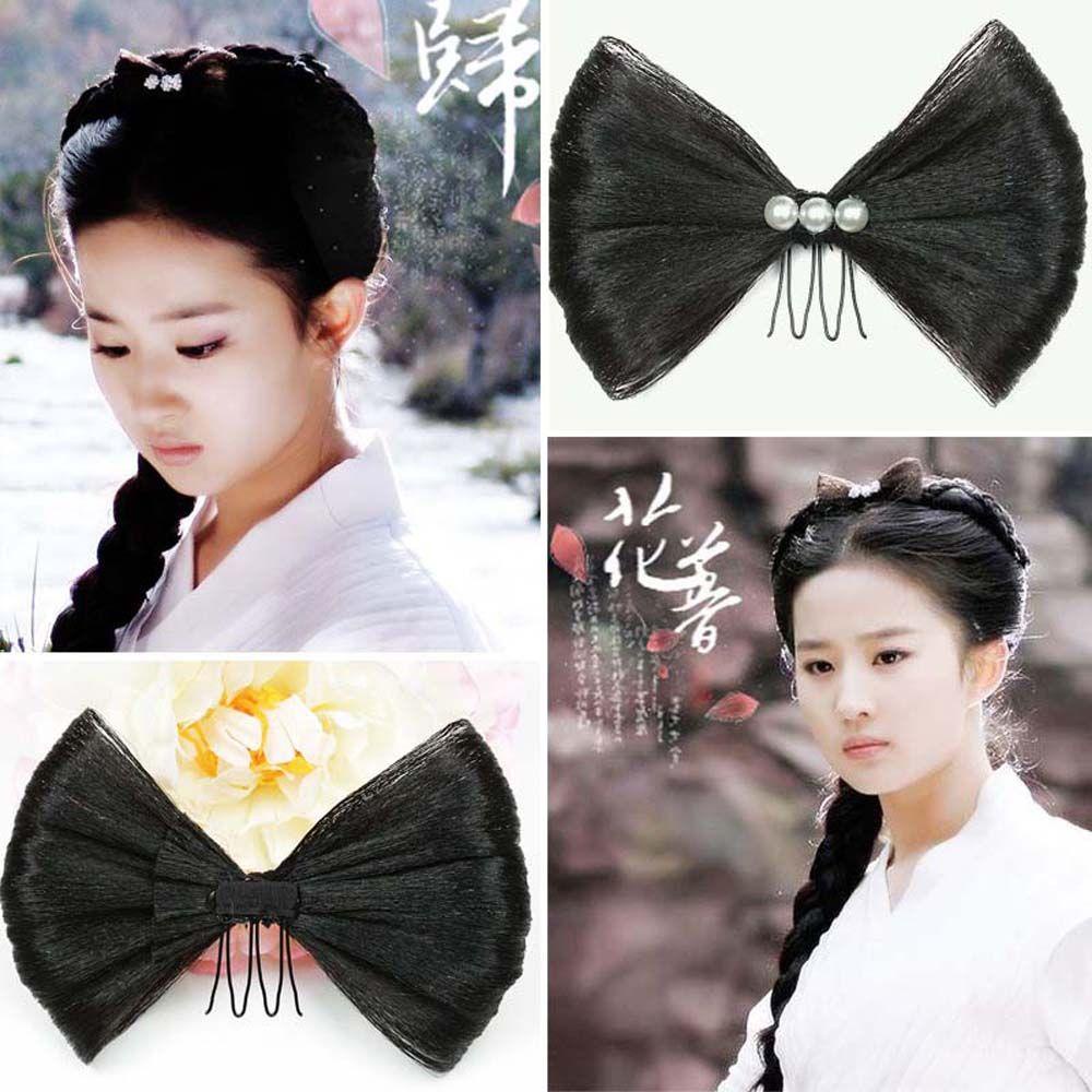 Búi Tóc Giả Màu Đen Đính Nơ Phong Cách Hanfu Cổ Điển