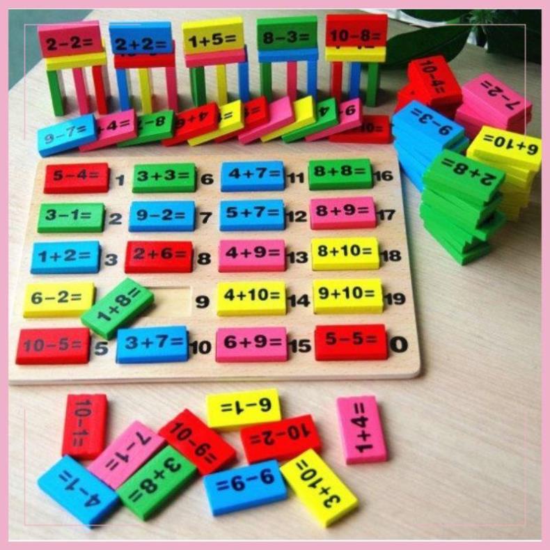 Đồ chơi Domino toán học bằng gỗ 110 chi tiết Đồ chơi rút gỗ - Ghép hình -
