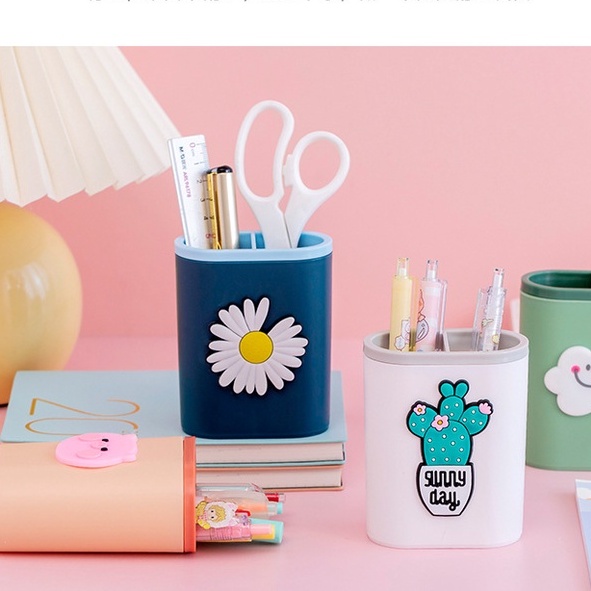 Ống cắm bút 2 ngăn để bàn nhiều mẫu dễ thương - Lọ đựng bút, cọ mỹ phẩm, cọ vẽ