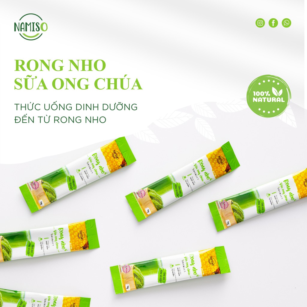 Rong nho sữa ong chúa Namiso hộp 15 gói giúp giữ dáng, đẹp da tăng cường sức khỏe.