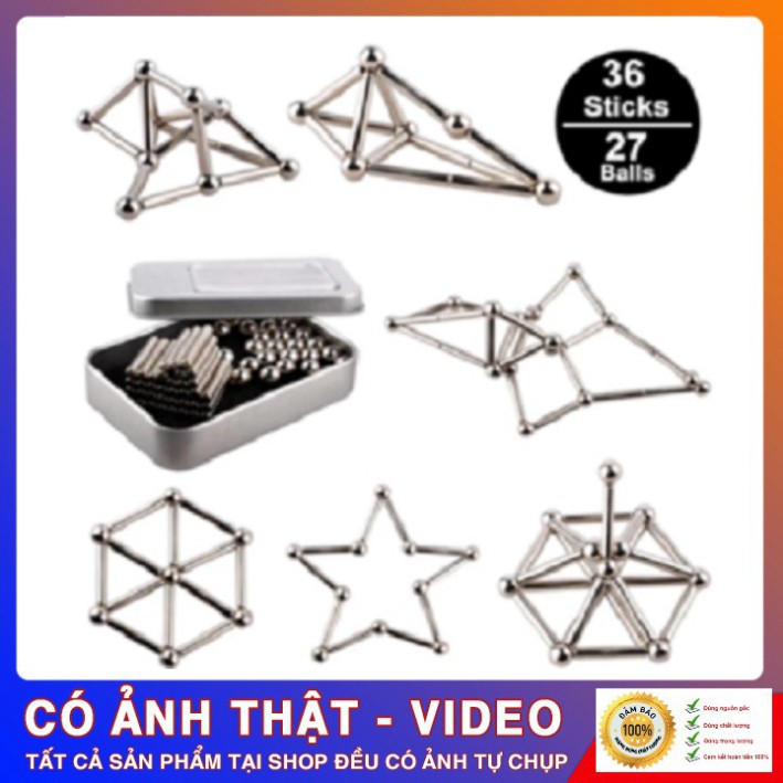 Bộ bi nam châm Bucky Bars gồm 27 viên bi 8mm và 36 thanh nam châm [ Hàng chất lượng cao ] [FULLBOX]