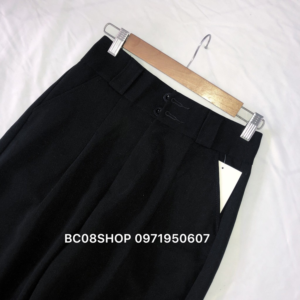 Quần Tây Baggy 2 Nút Gài Lưng Cao Kéo Khóa Màu Đen basic (BC110)