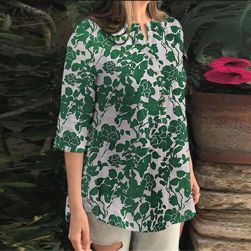 ZANZEA Áo Nữ Tay 3 / 4 Cổ Tròn Phong Cách Châu Âu Thời Trang