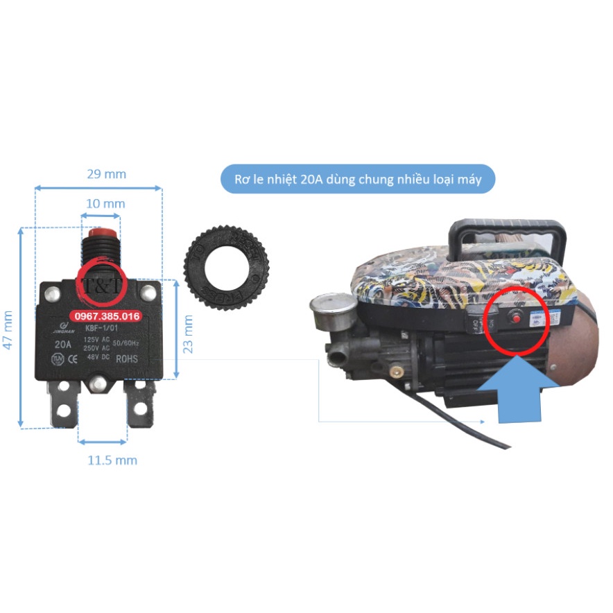Rơ ne nhiệt công tắc nhiệt  rơ ne 20A 20a rơ ne máy rửa xe rơ le nhiệt 20a