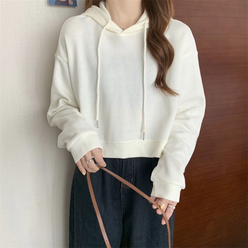 Áo hoodie IELGY dáng rộng ngắn phong cách Hàn Quốc cho nữ