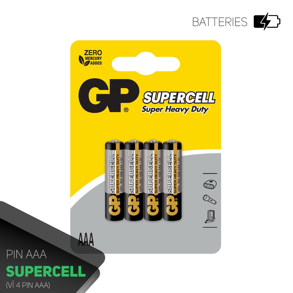 Pin đũa GP Supercell AAA 1.5V (2 viên),Pin AAA GP,Pin chuột máy tính,Pin điều hoà,Pin điều khiển quạt,.......