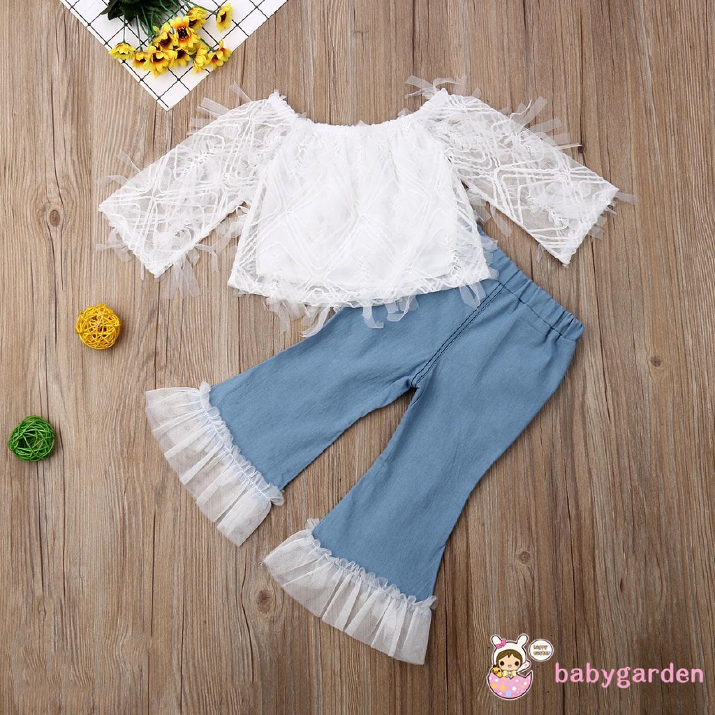 Set áo phối ren + Quần jeans dễ thương cho bé gái