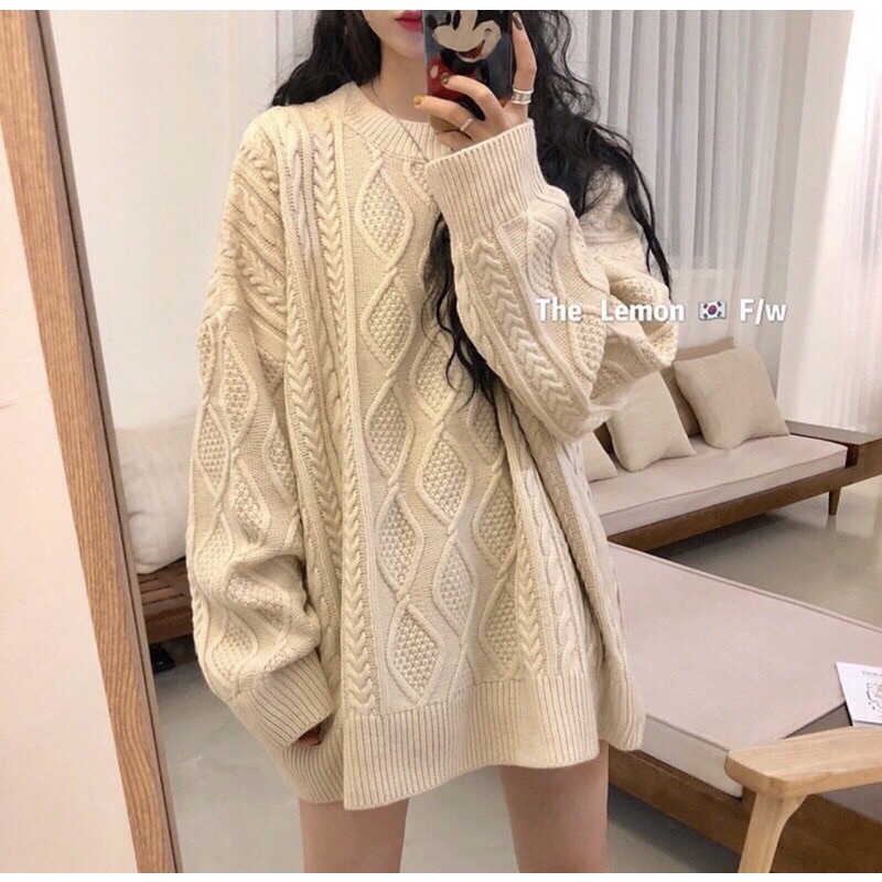 Áo len thừng be cổ tròn!!!