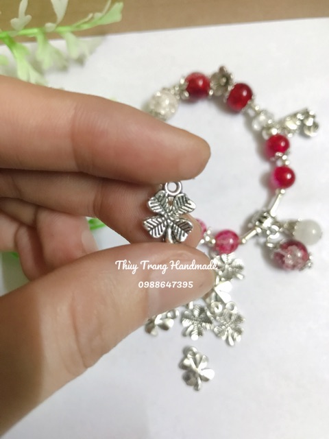 Mặt charm cỏ 4 lá đặc làm vòng trang sức, đồ thủ công, nguyên liệu handmade