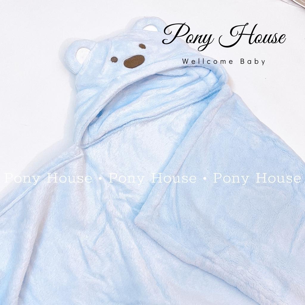 Chăn Choàng Ủ Lông Hình Gấu Có Mũ Minizone  Cho Bé Sơ Sinh Hàng Loại 1 Lông Mịn, Dày Dặn