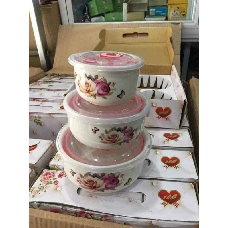 Bộ ba bát sứ hoa