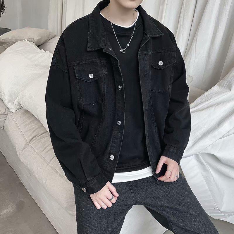 Black denim jacket men's Korean loose student fashion retro versatile BF tooling denim jacket