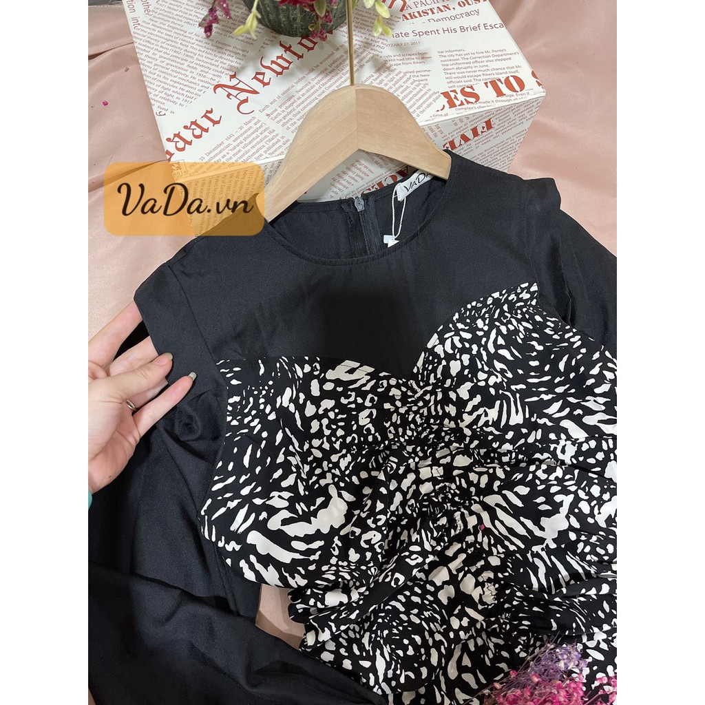 Đầm body tay dài phối hoạ tiết bèo lai nhúng che khuyết điểm V2 tốt - Thời Trang VADA - VB93 | BigBuy360 - bigbuy360.vn