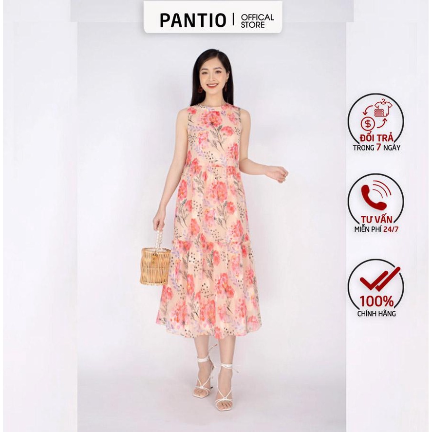 FDP32940 - Đầm dạo phố vải voan dáng xòe thân sau khoét buộc nơ - PANTIO