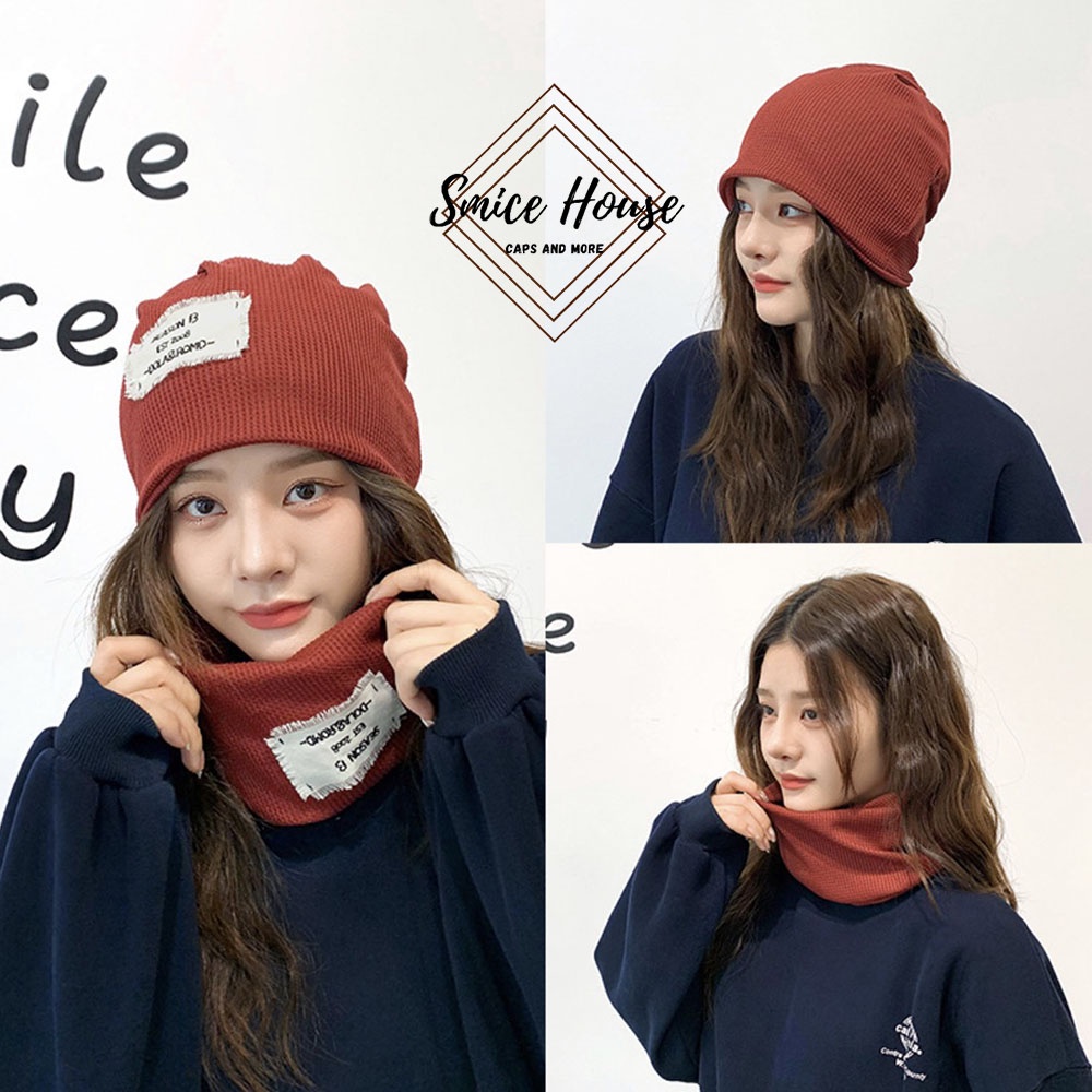 Nón len trùm đầu 2 trong 1 có thể làm khăn quàng cổ cá tính phong cách Hàn Quốc mũ beanie