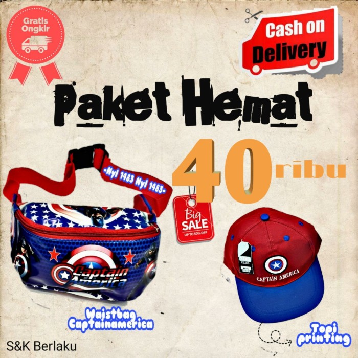 Set Balo + Mũ In Hình Captain America Cho Bé Trai