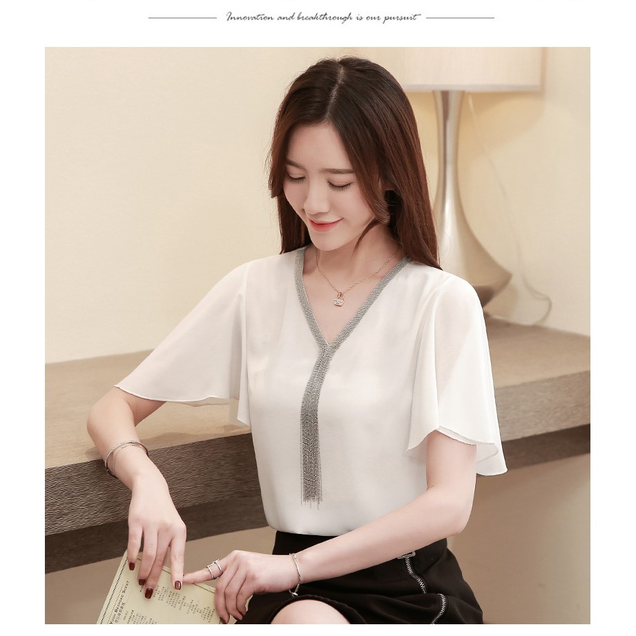 Áo voan ngắn tay phong cách Hàn Quốc thanh lịch dành cho nữ | BigBuy360 - bigbuy360.vn