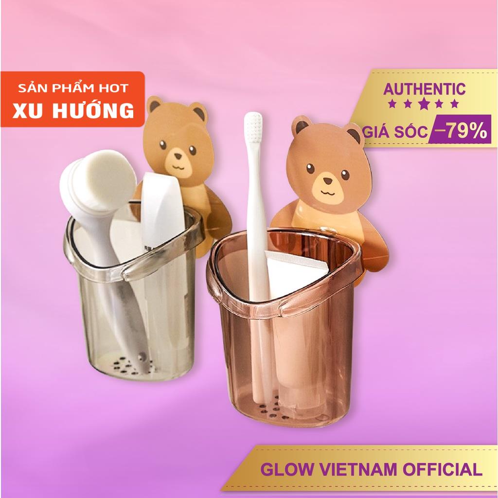 Ly dán tường nhà tắm hình gấu dễ thương tiện dụng- cốc đựng bàn chải đánh răng - Glow Asia