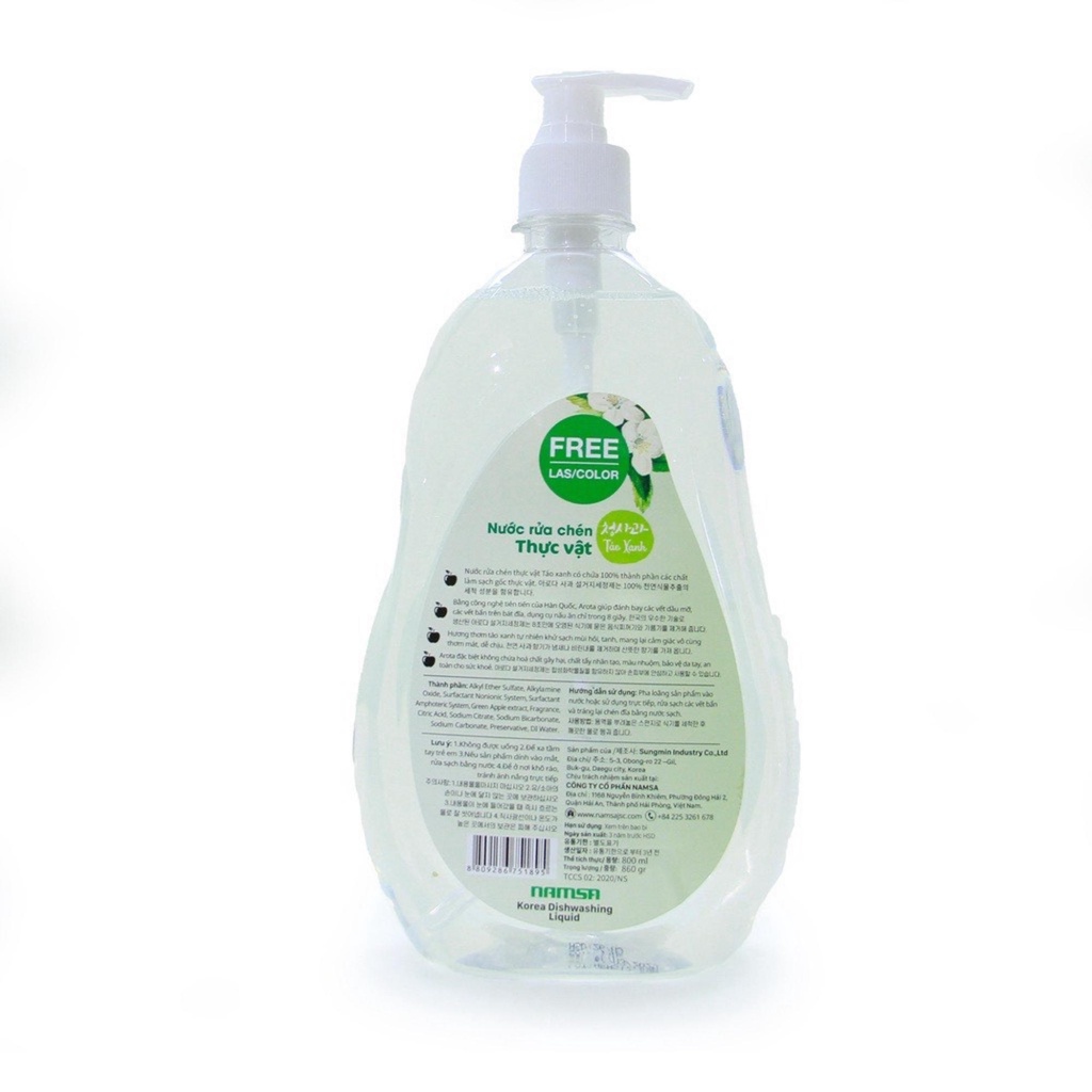 Nước Rửa Chén Bát Arota Thực Vật Hương Táo Xanh Hàn Quốc 860g