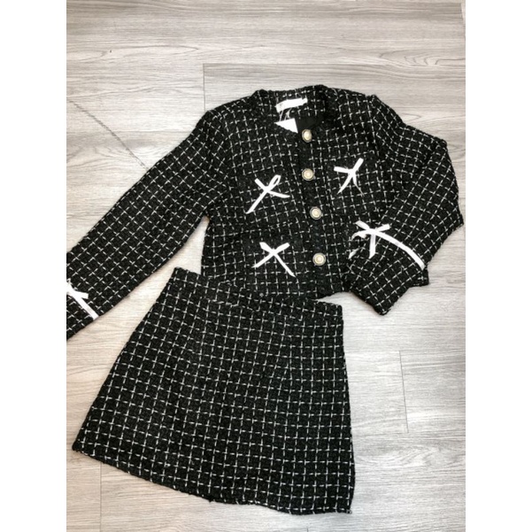 Set dạ nơ bé, set dạ tweed cao cấp, set dạ chân váy