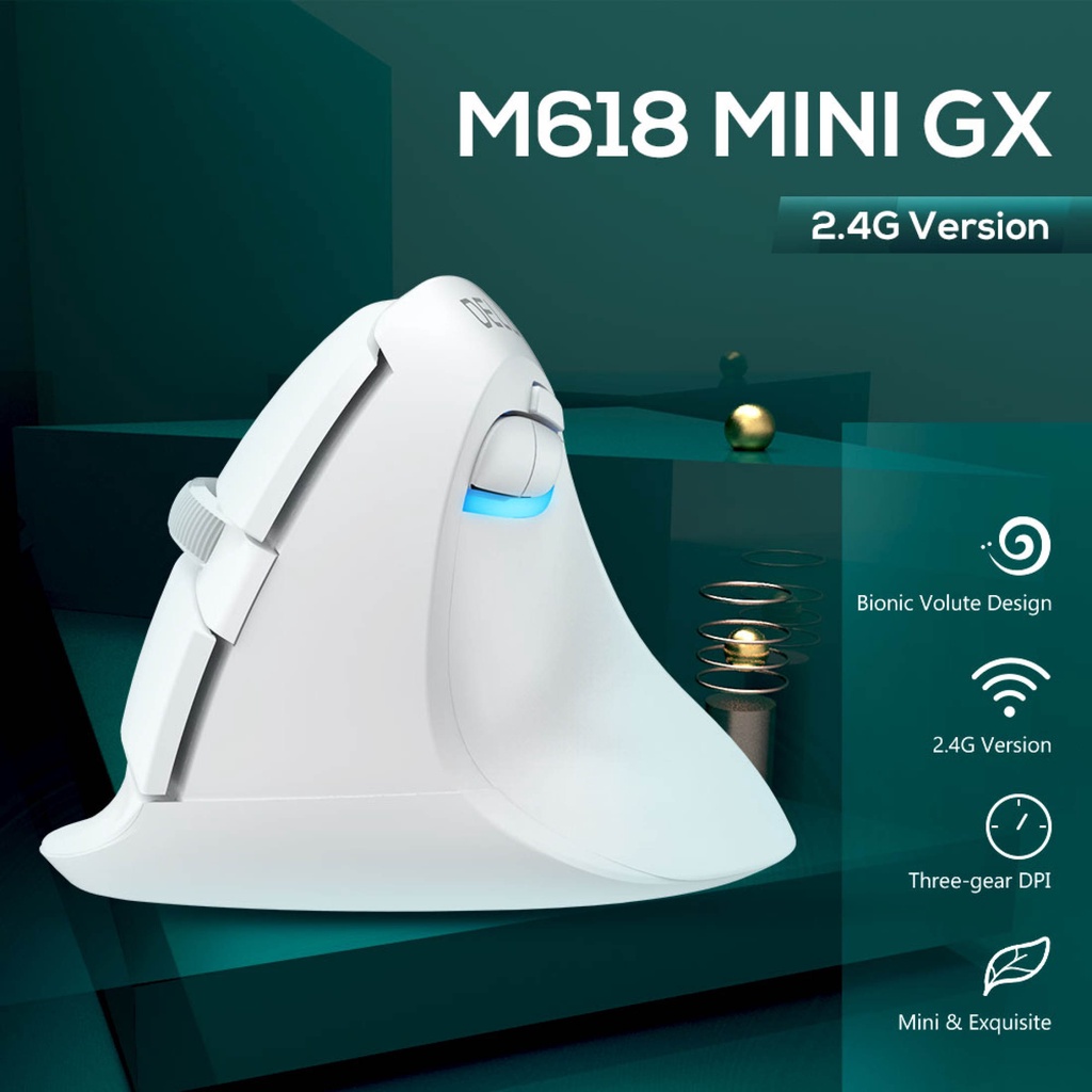 Chuột Dọc Delux M618 Mini GX White 2.4GHz Công Thái Học, Không Dây Giảm Mỏi Cổ Tay 1600 DPI Chuột Đứng Nhỏ Và Dễ Thương