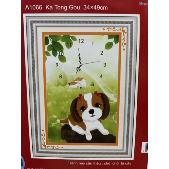 Tranh thêu chữ thập Đồng hồ bé cún dễ thương A1066(34x49cm)