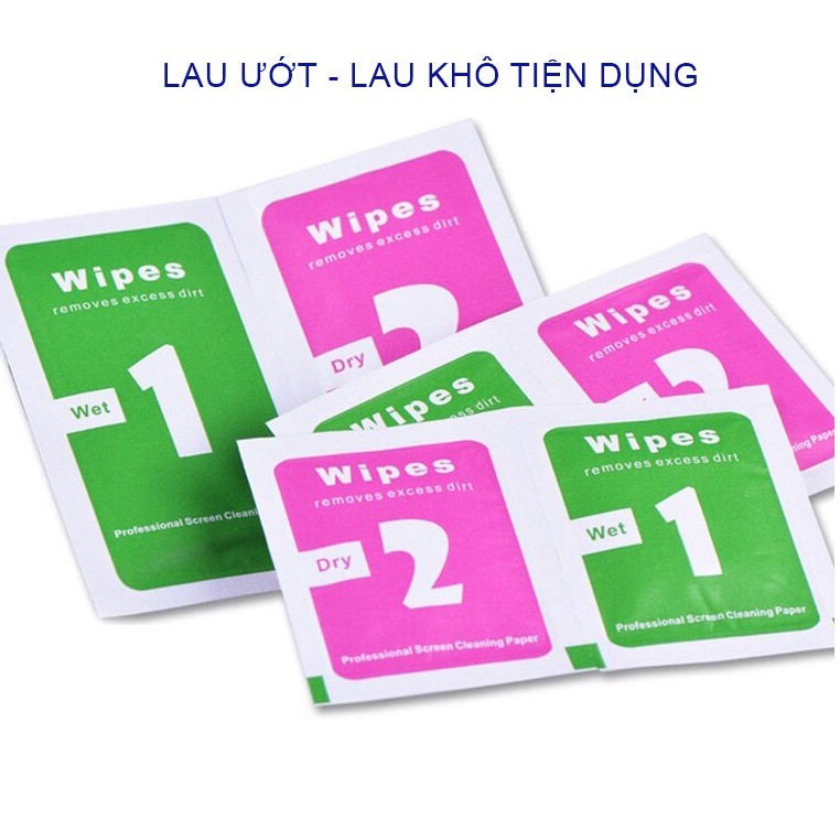 Bộ giấy lau màn hình Khô và Ướt - Phục vụ việc dán kính cường lực cho điện thoại, máy tính bảng