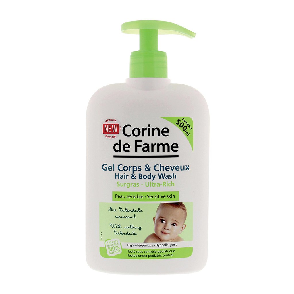 Gel Tắm Gội Cho Bé Corine De Farme Hair &amp; Body Wash 500ml