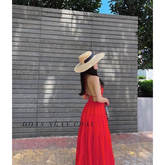 Đầm maxi đũi 2 dây hở lưng / Đỏ / Maxi đi biển, đi chơi