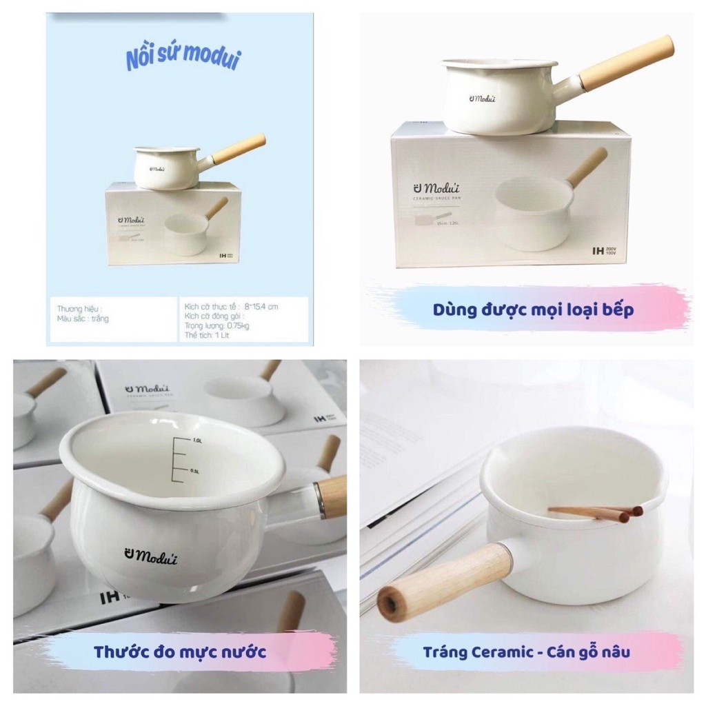 Nồi Sứ Modui - Nồi Nấu Bột Cháo Ăn Dặm Style Hàn Quốc Siêu Xinh Cho Bé