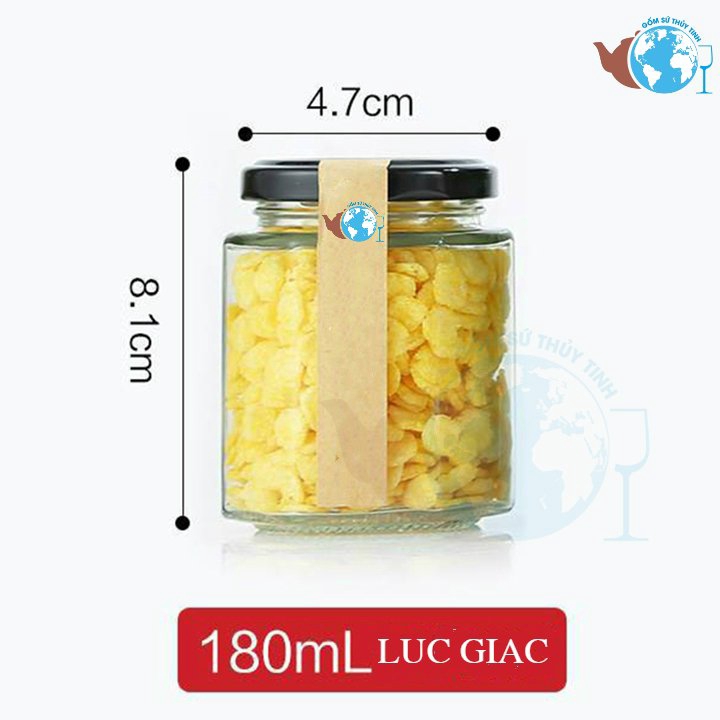 Combo 6 hũ thuỷ tinh đựng gia vị hũ LỤC GIÁC 6 size từ 100ml đến 730ml
