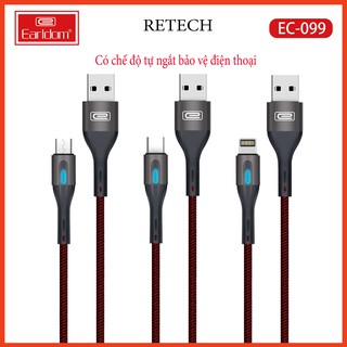 Cáp sạc nhanh earldom powerline dài 1m / có đèn led / đầu lightning-micro-type c - ec-099