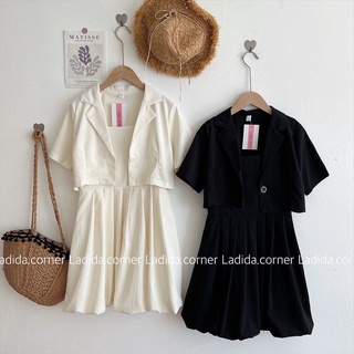 set áo vest kèm váy 2 dây xếp lý bồng