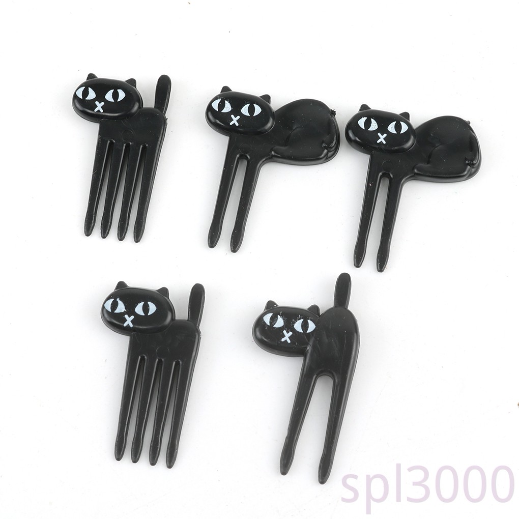 Set 6 Nĩa Ăn Trái Cây Hình Mèo Đen Đáng Yêu