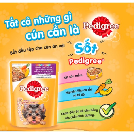 Thức ăn chó con dạng sốt Pedigree vị gà, gan, trứng và rau 80g