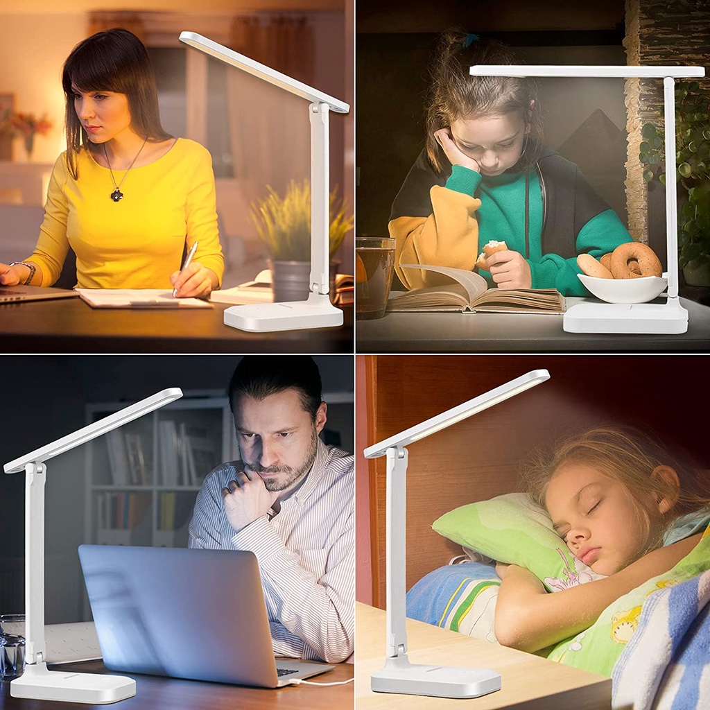 Đèn bàn gấp LED Đèn bàn học có thể điều chỉnh ba màu sạc và cắm hai chức năng  màu trắng ấm