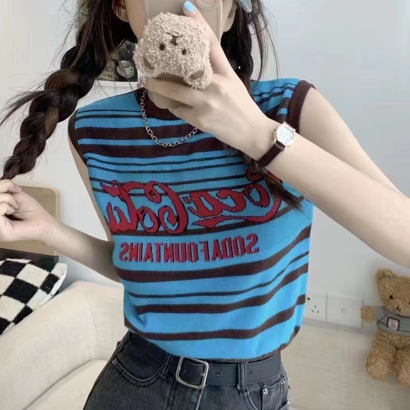 SUXI Áo Dệt Kim Sát Nách Thời Trang Mùa Hè Phong Cách Vintage Cho Nữ