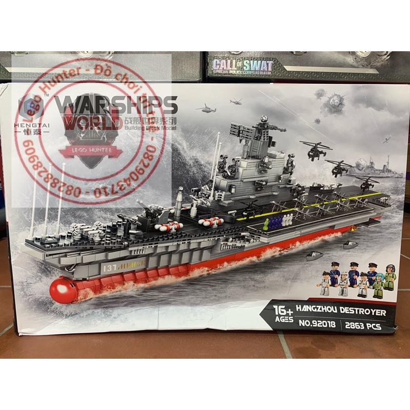 Nonlego army hengtai 92018 Hangzhou Destroyer bộ đồ chơi lắp ráp Tàu khu trục Hàng châu 2843 chi tiết