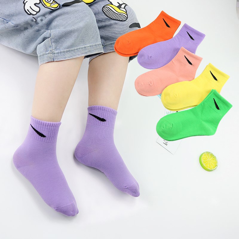 Set 5 tất cao cổ cho bé - Tất vớ nhiều màu cổ bo chun phối logo cực chất đủ size phong cách Hàn Quốc 5TLG