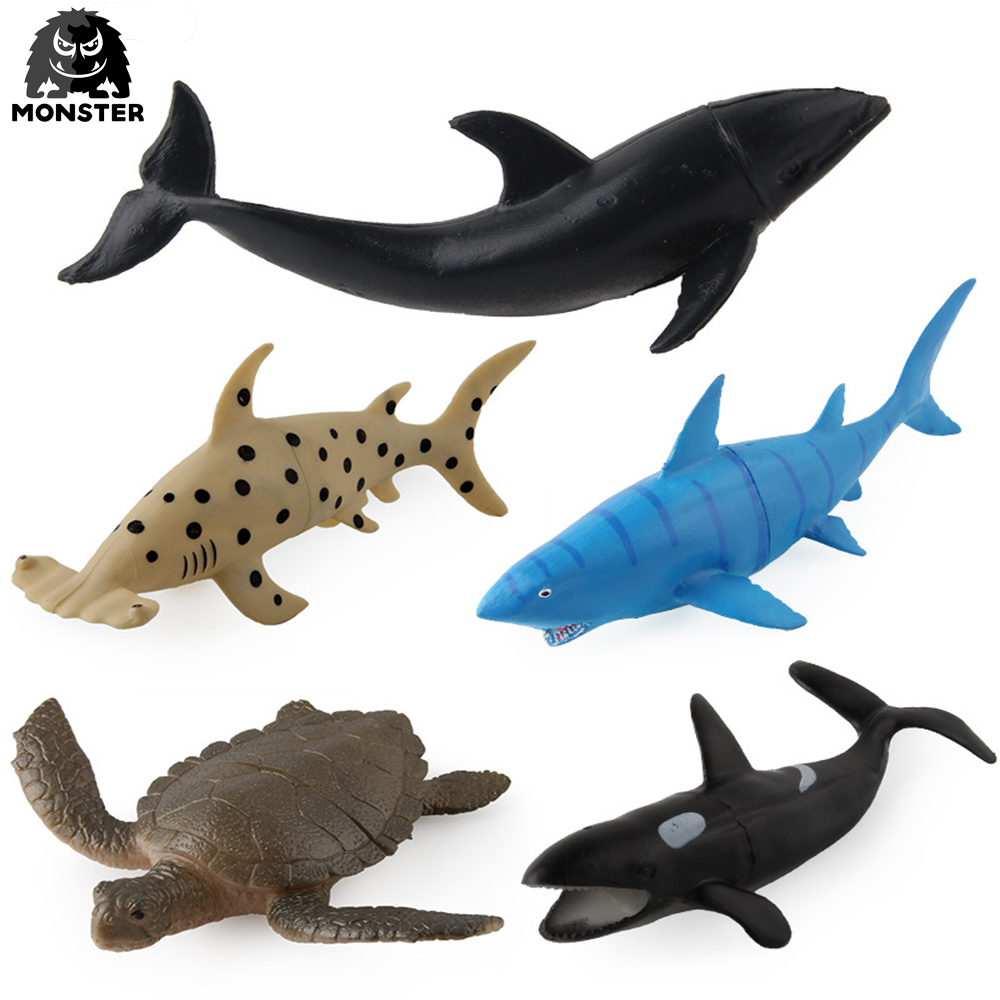 Monster Set 5 Mô Hình Động Vật Biển Sinh Động Bằng pvc megalodon Cá Mập Xanh Trắng Dành Cho Trẻ Em 3 +