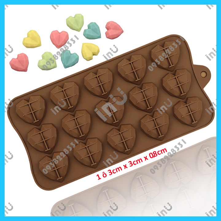 HCM - Khuôn silicon tim nhiều kích cỡ trái tim làm kẹo dẻo, kẹo chip, đổ socola, râu câu pudding BSI
