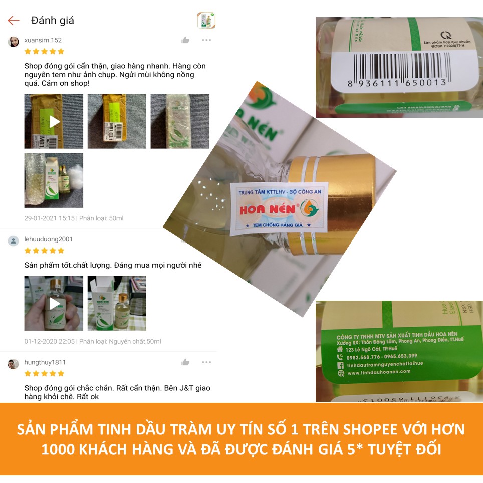 Tinh Dầu Tràm Huế nguyên chất 100% - đuổi muỗi và giữ ấm - 50ml