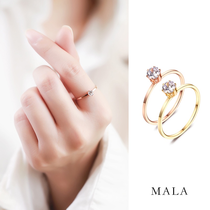 Nhẫn MAYEBE LAVEND bằng titan mạ vàng 18K đính kim cương nhân tạo phong cách Hàn Quốc