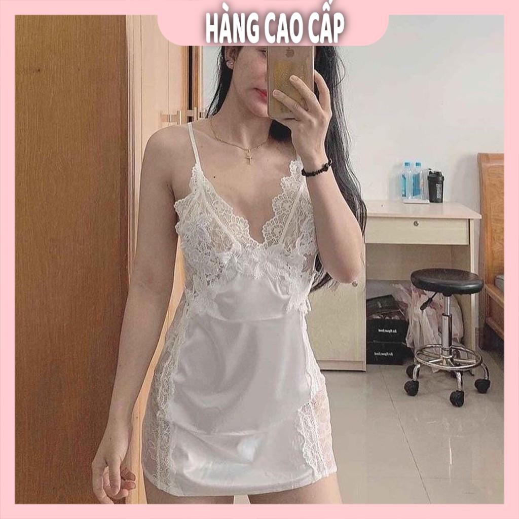 Váy ngủ lụa sexy hai dây phối ren hông gợi cảm (3 màu) | BigBuy360 - bigbuy360.vn