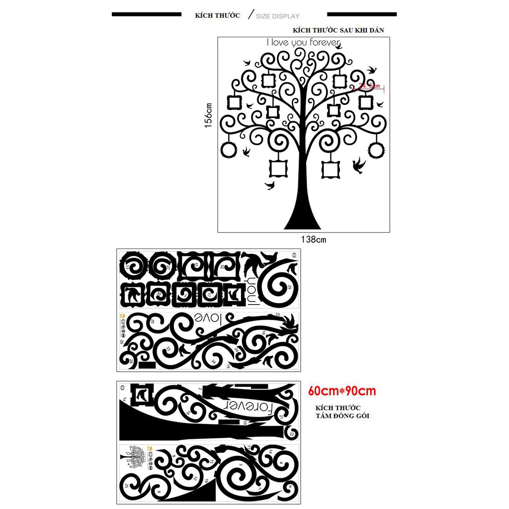 Decal dán trang trí tường - cây khung ảnh 15 AmyShop [FREESHIP 50K]