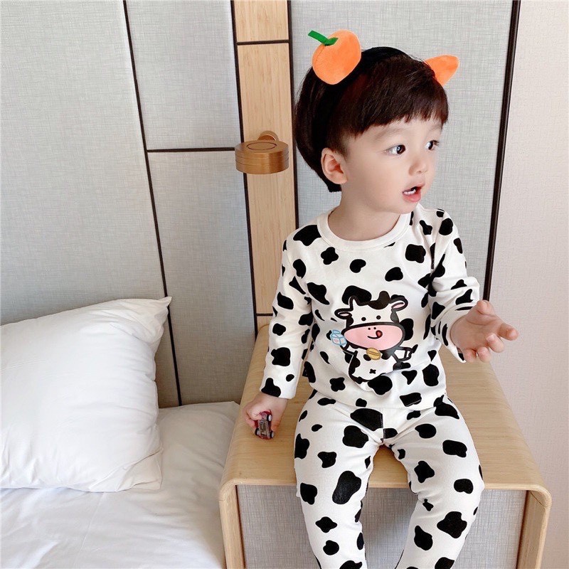 (6-18kg) Đồ bộ quần áo dài tay hình bò sữa cho bé mặc thu đông BH095