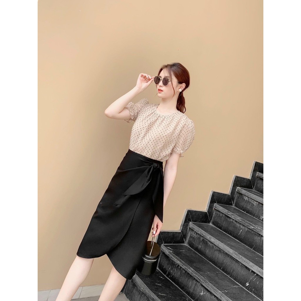 Chân váy bút chì công sở dài qua gối, thắt nơ bên hông trẻ trung, dễ phối đồ | BigBuy360 - bigbuy360.vn