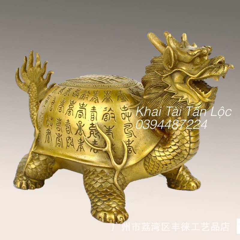 Tượng Long Quy - rùa đầu rồng - trường thọ bằng đồng cao 14cm