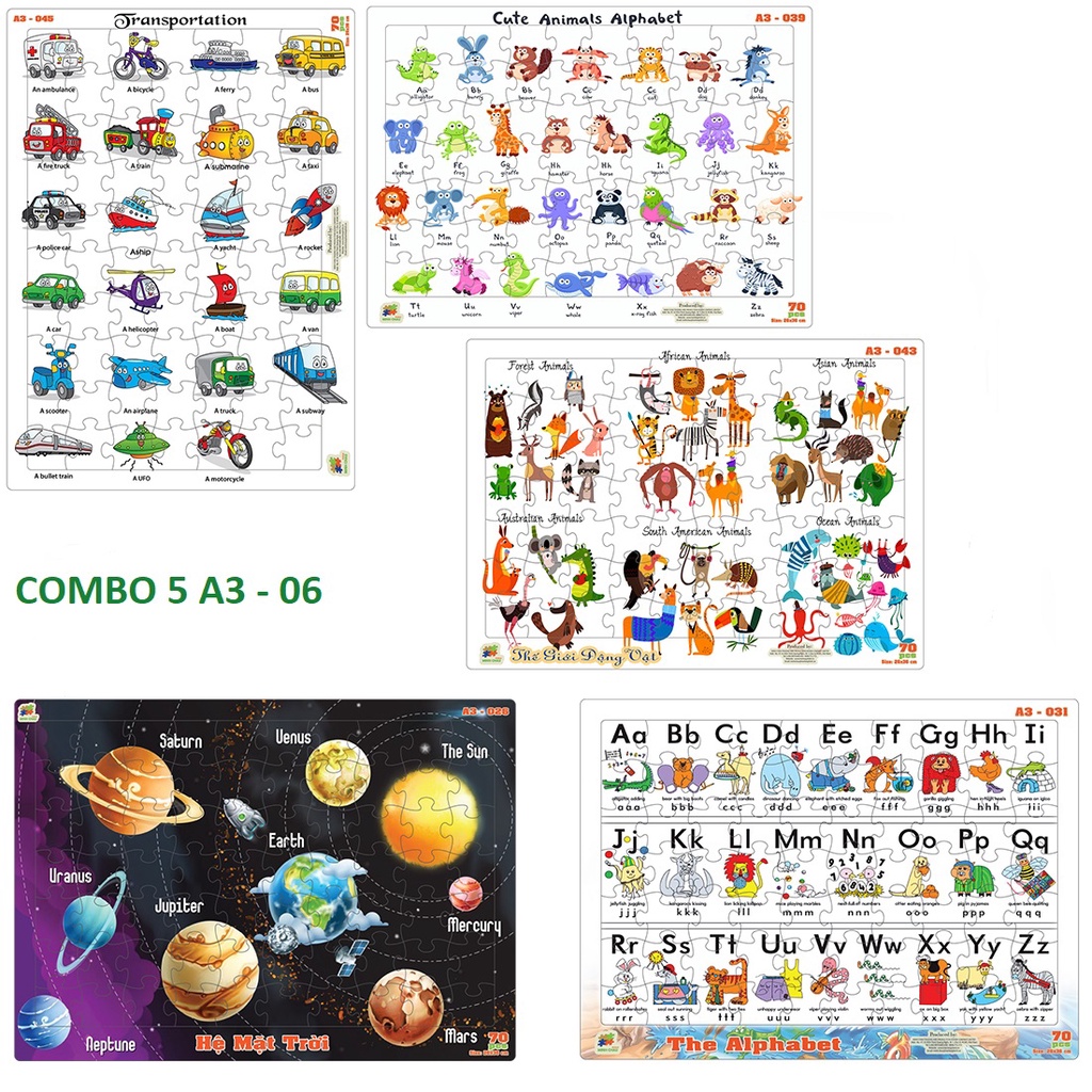 (Combo 6) Combo 05 Tranh Xếp Hình Minh Châu 70 Mảnh Khổ – Chủ Đề Học Tập – Đồ Chơi Trí Tuệ Cho Bé Từ 3 Tuổi (26x36cm)