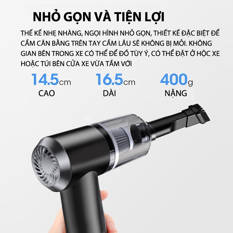 Máy hút bụi xe hơi cầm tay GULIFE-MU99 hút sạch mọi ngóc ngách, pin 2000mAh trang bị đèn LED soi sáng